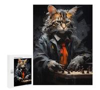 Rompecabezas para Adultos 500 PCS Rompecabezas Cat Playing Chess Painting Rompecabezas para Adultos Juguete Decoración De Pared Aliviador del Estrés Difícil Y Desafiante 500 PCS