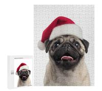 Rompecabezas para Adultos 500 PCS Rompecabezas Christmas Pug with Santa Hat Rompecabezas para Adultos Juguete Decoración De Pared Aliviador del Estrés Difícil Y Desafiante 500 PCS