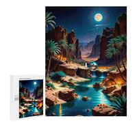 Rompecabezas para Adultos 500 PCS Rompecabezas Desert Oasis Under The Moonlight Rompecabezas para Adultos Juego De Ingenio Análisis Y Lógica Regalos De Cumpleaños Y Únicos 500 PCS