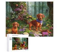 Rompecabezas para Adultos 500 PCS Rompecabezas Fantasy Forest with Dachshunds Rompecabezas para Adultos Juego De Ingenio Análisis Y Lógica Regalos De Cumpleaños Y Únicos 500 PCS