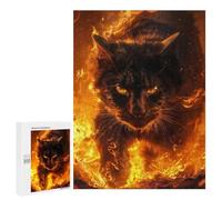 Rompecabezas para Adultos 500 PCS Rompecabezas Fire Black Cat Rompecabezas para Adultos Juguete Decoración De Pared Aliviador del Estrés Difícil Y Desafiante 500 PCS