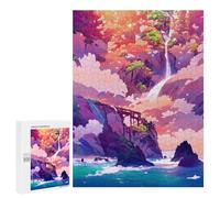 Rompecabezas para Adultos 500 PCS Rompecabezas Island with Waterfall and Bridge Rompecabezas para Adultos Juego De Ingenio Análisis Y Lógica Regalos De Cumpleaños Y Únicos 500 PCS