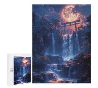 Rompecabezas para Adultos 500 PCS Rompecabezas Moonlit Torii Waterfall Rompecabezas para Adultos Juguetes Antiestrés Análisis Y Lógica Cumpleaños 500 PCS