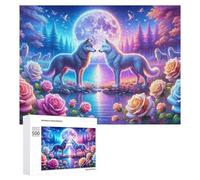 Rompecabezas para Adultos 500 PCS Rompecabezas Moonlit Wolf Encounter Rompecabezas para Adultos Juego De Ingenio Análisis Y Lógica Regalos De Cumpleaños Y Únicos 500 PCS