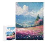 Rompecabezas para Adultos 500 PCS Rompecabezas Mountain Valley with Pink Flowers Rompecabezas Juegos Familiares Mejora La Memoria Cumpleaños Y Navidad 500 PCS