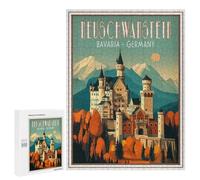 Rompecabezas para Adultos 500 PCS Rompecabezas Neuschwanstein Castle Bavaria Germany Travel Poster Rompecabezas para Adultos Juego Familiar Regalos para Mujeres para Cumpleaños, Navidad 500 PCS