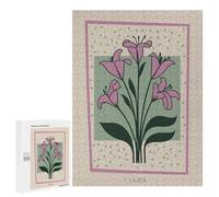 Rompecabezas para Adultos 500 PCS Rompecabezas Pink Lily Bouquet Mid Century Rompecabezas para Adultos Juego Familiar Regalos para Mujeres para Cumpleaños, Navidad 500 PCS