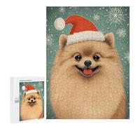 Rompecabezas para Adultos 500 PCS Rompecabezas Pomeranian Dog Xmas Art Rompecabezas para Adultos Juguete Decoración De Pared Aliviador del Estrés Difícil Y Desafiante 500 PCS