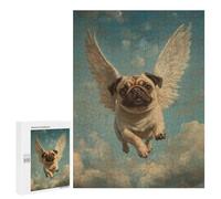 Rompecabezas para Adultos 500 PCS Rompecabezas Pug Angel Dog Loss Tribute Print Flying Pug with Wings Rompecabezas para Adultos Juguete Decoración De Pared Aliviador del Estrés Difícil Y Desafiante