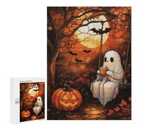 Rompecabezas para Adultos 500 PCS Rompecabezas Stained Glass Ghost and Coffee Under The Moon Rompecabezas para Adultos Juguete Decoración De Pared Aliviador del Estrés Difícil Y Desafiante 500 PCS
