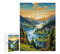 Rompecabezas para Adultos 500 PCS Rompecabezas Waterfall Valley Sunset Rompecabezas para Adultos Juego De Ingenio Análisis Y Lógica Regalos De Cumpleaños Y Únicos 500 PCS