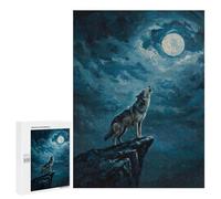 Rompecabezas para Adultos 500 PCS Rompecabezas Wolf Howling at The Moon Rompecabezas para Adultos Juguete Decoración De Pared Aliviador del Estrés Difícil Y Desafiante 500 PCS