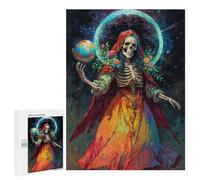 Rompecabezas para Adultos 500 PCS Santa Muerte with Globe and Flowers Rompecabezas para Adultos Juegos Familiares Regalo De Cumpleaños Regalos De Cumpleaños 500 PCS