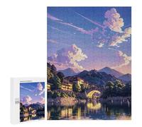 Rompecabezas para adultos 500 PCS Serene Lake Village Sunset Puzzles para adultos: Juegos Divertidos Y Regalos Divertidos Para Amigos y Familias 500 PCS