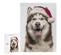 Rompecabezas para Adultos 500 PCS Siberian Husky Dog with Santa Hat Rompecabezas para Adultos Juegos Relajantes Mejora La Memoria Cumpleaños Y Navidad 500 PCS