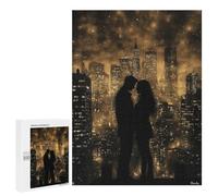 Rompecabezas para Adultos 500 PCS Silhouettes in The City, Couple in Golden Monochrome Rompecabezas para Adultos Juegos Relajantes Mejora La Memoria Difícil Y Desafiante 500 PCS