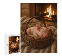 Rompecabezas para Adultos 500 PCS Sleeping Piglet in Basket by Fireplace Rompecabezas para Adultos Juego De Ingenio Desafío Difícil 500 PCS