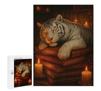 Rompecabezas para Adultos 500 PCS Sleeping White Tiger on Books Rompecabezas para Adultos Juguete Decoración De Pared Decoración Desafiante De Completar 500 PCS