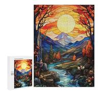 Rompecabezas para Adultos 500 PCS Stained Glass Autumn Landscape with River Rompecabezas para Adultos Juegos Familiares Alivia El Estrés Regalo De Cumpleaños, Regalos, 500 PCS