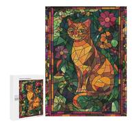 Rompecabezas para Adultos 500 PCS Stained Glass Cat Rompecabezas para Adolescentes Juego De Ingenio Análisis Y Lógica 500 PCS