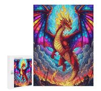 Rompecabezas para Adultos 500 PCS Stained Glass Dragon with Flames Rompecabezas para Adultos Juego Práctico Mejora La Memoria Regalos para Amigos Y Familiares 500 PCS