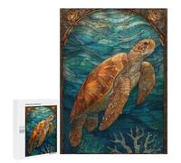 Rompecabezas para Adultos 500 PCS Stained Glass Sea Turtle In Ocean Rompecabezas para Adultos Juego De Ingenio Desafío Difícil 500 PCS