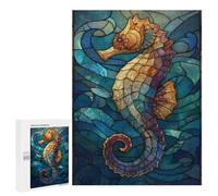 Rompecabezas para Adultos 500 PCS Stained Glass Seahorse in Ocean Rompecabezas para Adultos Juegos Familiares Regalo De Cumpleaños Regalos De Cumpleaños 500 PCS