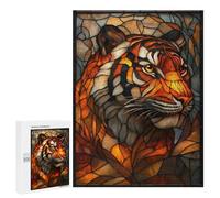 Rompecabezas para Adultos 500 PCS Stained Glass Tiger Artwork Rompecabezas para Adultos Juego De Ingenio Desafío Difícil 500 PCS