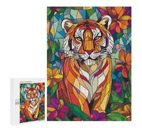 Rompecabezas para Adultos 500 PCS Stained Glass Tiger Rompecabezas para Adolescentes Juego De Ingenio Análisis Y Lógica 500 PCS