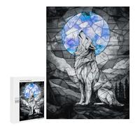 Rompecabezas para Adultos 500 PCS Stained Glass Wolf Rompecabezas para Adultos Juegos Divertidos Decoración Desafiante De Completar 500 PCS