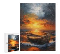 Rompecabezas para Adultos 500 PCS Sunset Waves Boat Sea Rompecabezas para Adolescentes Juego De Ingenio Análisis Y Lógica 500 PCS