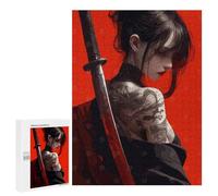 Rompecabezas para Adultos 500 PCS Tattooed Woman with Katana on Red Rompecabezas para Adultos Juegos Relajantes Mejora La Memoria Difícil Y Desafiante 500 PCS