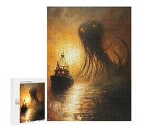 Rompecabezas para Adultos 500 PCS Thalassophobia Fishing Boat and Sea Monster Painting Rompecabezas para Adultos Juego Práctico Mejora La Memoria Regalos para Amigos Y Familiares 500 PCS