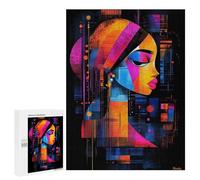 Rompecabezas para Adultos 500 PCS The Girl with A Pearl Earring - Neon Abstract Portrait Rompecabezas para Adultos Juegos Relajantes Mejora La Memoria Difícil Y Desafiante 500 PCS