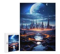 Rompecabezas para Adultos 500 PCS The Moon Future City Night Rompecabezas para Adultos Juegos Relajantes Mejora La Memoria Cumpleaños Y Navidad 500 PCS