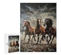 Rompecabezas para Adultos 500 PCS Three Horses Running Painting Rompecabezas para Adultos Juegos Relajantes Difícil Regalos para Amigos Y Familiares 500 PCS