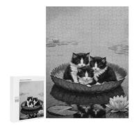 Rompecabezas para Adultos 500 PCS Three Kittens in A Lily Pad Rompecabezas para Adultos Juegos Relajantes Difícil Regalos para Amigos Y Familiares 500 PCS