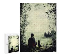 Rompecabezas para Adultos 500 PCS Vintage Solitude - Man and Dog in Tranquil Nature Rompecabezas para Adultos Juego De Ingenio Desafío Difícil 500 PCS