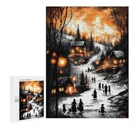 Rompecabezas para Adultos 500 PCS Vintage Winter Glow - Lantern-Lit Village in A Snowy Twilight Rompecabezas para Adultos Juegos Relajantes Difícil Regalos para Amigos Y Familiares 500 PCS