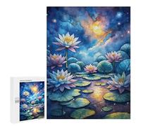 Rompecabezas para Adultos 500 PCS Watercolor Lotus Pond at Night Rompecabezas para Adultos Juegos Relajantes Difícil Regalos para Amigos Y Familiares 500 PCS