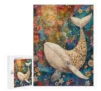 Rompecabezas para Adultos 500 PCS Whale Artwork Ocean Flowers Rompecabezas para Adolescentes: Mejora La Memoria, Entrena Tu Cerebro Y Tus Manos. Regalos para Reducir El Estrés 500 PCS