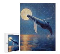 Rompecabezas para Adultos 500 PCS Whale Breaching Under The Moonlight Painting Rompecabezas para Adultos Juegos Relajantes Mejora La Memoria Difícil Y Desafiante 500 PCS