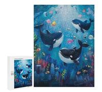 Rompecabezas para Adultos 500 PCS Whales and Fish Underwater Illustration Rompecabezas para Adultos Juegos Relajantes Difícil Regalos para Amigos Y Familiares 500 PCS