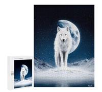 Rompecabezas para Adultos 500 PCS White Wolf Under The Winter Moon Rompecabezas para Adultos Juego Práctico Mejora La Memoria Regalos para Amigos Y Familiares 500 PCS