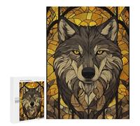 Rompecabezas para Adultos 500 PCS Wolf Stained Glass Rompecabezas para Adultos Juegos Familiares Corte De Precisión Cumpleaños Y Navidad 500 PCS