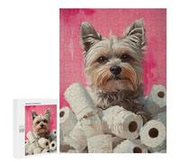 Rompecabezas para Adultos 500 PCS Yorkie Dog with Toilet Paper Painting Yorkie Toilet Print Rompecabezas para Adolescentes Juego De Ingenio Análisis Y Lógica 500 PCS