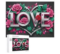 Rompecabezas para adultos, 500 piezas, corazón de amor con rosas, rompecabezas para adultos, juegos de relajación, regalos difíciles para amigos y familiares, 500 piezas