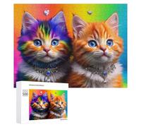 Rompecabezas para adultos, 500 piezas de gatitos arcoíris coloridos para adultos, juegos de relajación, regalos difíciles para amigos y familiares, 500 piezas