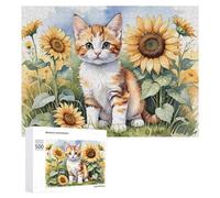 Rompecabezas para adultos, 500 piezas de girasol, jardín, gatito, rompecabezas para adultos, juegos divertidos, decoración perfecta desafiante para completar 500 piezas