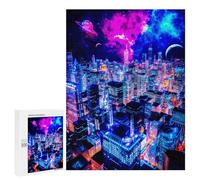 Rompecabezas para adultos, 500 piezas de neón Cityscape vibrante Urban Night Skyline Puzzles para adultos, juegos de relajación, decoración del hogar, desafío educativo, 500 piezas